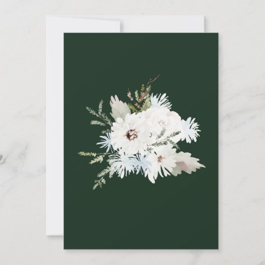 Invitation Hiver Blanc Floral Vert Noël Mariage de couronne (Dos)