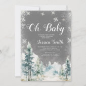 Invitation Hiver Blanc Pins de Neige Arbres Oh Baby shower (Devant)