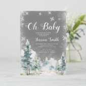Invitation Hiver Blanc Pins de Neige Arbres Oh Baby shower (Debout devant)