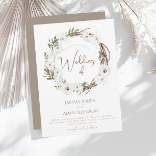 Invitation Hiver Blanc Taupe Floral Mariage de la couronne de