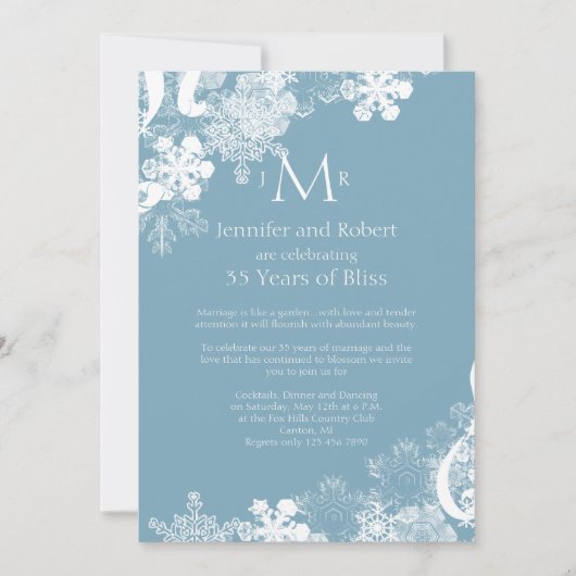 Invitation Hiver Bleu blanc Mariage Flocon de neige Anniversa (Devant)