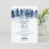 Invitation Hiver bleu forêt bois aquarelle photo mariage (Debout devant)