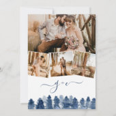 Invitation Hiver bleu forêt bois aquarelle photo mariage (Dos)