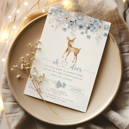 Invitation Hiver bleu garçon Oh cerf baby shower