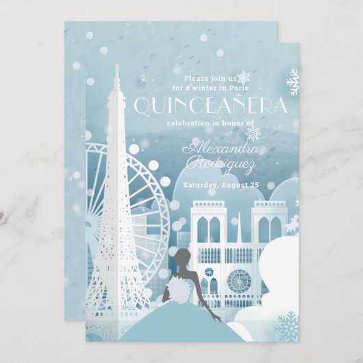 Invitation Hiver bleu glace à Paris (Devant / Derrière)