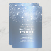 Invitation Hiver Bleu Glacé Argent Étincelant Nouvel An (Devant / Derrière)
