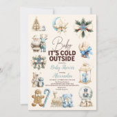 Invitation Hiver Bleu Noël Baby shower de vacances (Devant)