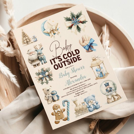 Invitation Hiver Bleu Noël Baby shower de vacances