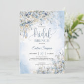 Invitation Hiver bleu poussiéreux fleurs eucalyptus brunch nu (Debout devant)