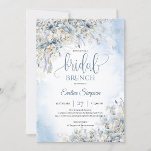 Invitation Hiver bleu poussiéreux fleurs eucalyptus brunch nu