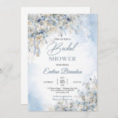 Invitation Hiver bleu poussiéreux fleurs ivoire rose eucalypt (Devant / Derrière)