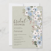 Invitation Hiver bleu poussiéreux floral neige vert nuptiale  (Devant)