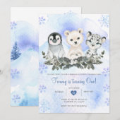 Invitation Hiver Blue Arctic Mountain Onedeland Anniversaire (Devant / Derrière)