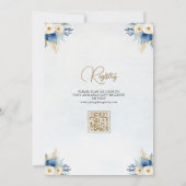 Invitation Hiver Blue Gold Floral Teddy Bear Baby shower (Dos)