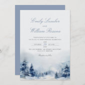 Invitation Hiver Blue Pine Snow Mounts Mariage (Devant / Derrière)