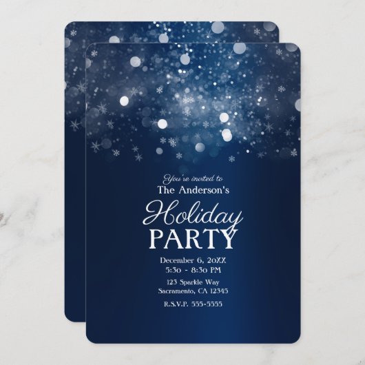 Invitation Hiver Blue Silver Feux de Fête (Devant / Derrière)