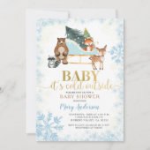 Invitation Hiver Blue Snowflakes Baby shower des bois (Devant)