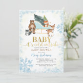Invitation Hiver Blue Snowflakes Baby shower des bois (Debout devant)