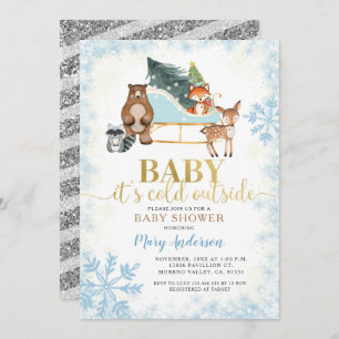Invitation Hiver Blue Snowflakes Baby shower des bois