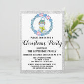 Invitation Hiver Blue Wreath Fête de Noël Argent (Debout devant)