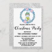 Invitation Hiver Blue Wreath Fête de Noël Argent (Devant / Derrière)