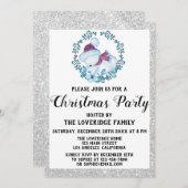 Invitation Hiver Blue Wreath Fête de Noël Argent (Devant / Derrière)