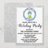 Invitation Hiver Blue Wreath Noël Fête Argent (Devant / Derrière)