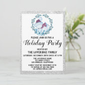 Invitation Hiver Blue Wreath Noël Fête Argent (Debout devant)