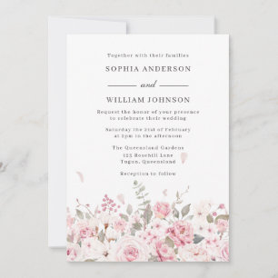 Invitation Hiver Blush Elegant Aquarelle Fleurs Mariage