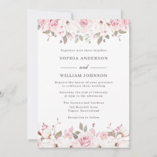Invitation Hiver Blush & Grey Aquarelle Florale Rose Mariage