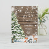 Invitation Hiver Bois Animaux À feuillage persistant Baby sho (Debout devant)