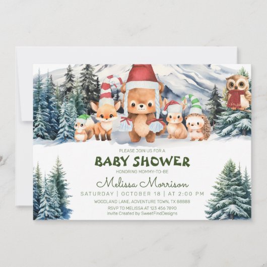Invitation Hiver Bois Animaux Baby Boy Douche (Devant)