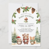 Invitation Hiver Bois Animaux Baby shower Arche de Noël (Devant)
