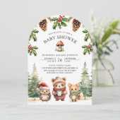 Invitation Hiver Bois Animaux Baby shower Arche de Noël (Debout devant)