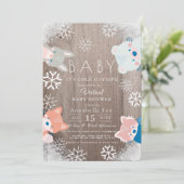 Invitation Hiver Bois Animaux Baby shower virtuel bleu (Debout devant)