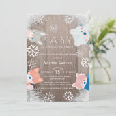 Invitation Hiver Bois Animaux Baby shower virtuel bleu (Debout devant)
