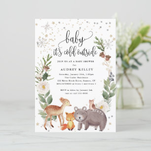Invitation Hiver Bois Animaux Bébé Il fait froid Douche