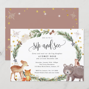 Invitation Hiver Bois Animaux Bébé Sip et voir
