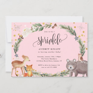 Invitation Hiver Bois Animaux Bébé Sprinkle Douche rose