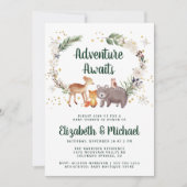 Invitation Hiver Bois Animaux Couples Baby shower (Devant)