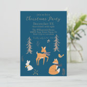 Invitation Hiver Bois Animaux Folk Art Bleu Noël (Debout devant)