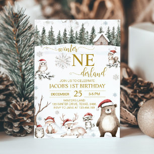 Invitation Hiver Bois Animaux Onederland 1er anniversaire