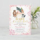 Invitation Hiver Bois Animaux Pins Baby shower    (Debout devant)