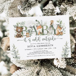 Invitation Hiver Bois Animaux Sage Baby shower de verdure<br><div class="desc">Cette élégante invitation au baby shower présente une douce verdure aquarelle,  d'adorables animaux de la forêt et des lettrages modernes. Convient à la fois pour le baby shower garçon et fille.</div>