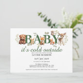 Invitation Hiver Bois Animaux Sage Baby shower de verdure (Debout devant)