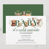 Invitation Hiver Bois Animaux Sage Baby shower de verdure (Devant / Derrière)