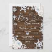 Invitation Hiver Bois Bleu Baby shower floral (Devant)