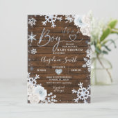 Invitation Hiver Bois Bleu Baby shower floral (Debout devant)
