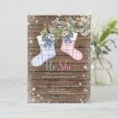 Invitation Hiver Bois Chaussettes de Noël Révélation de genre (Debout devant)