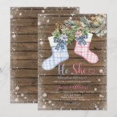 Invitation Hiver Bois Chaussettes de Noël Révélation de genre (Devant / Derrière)
